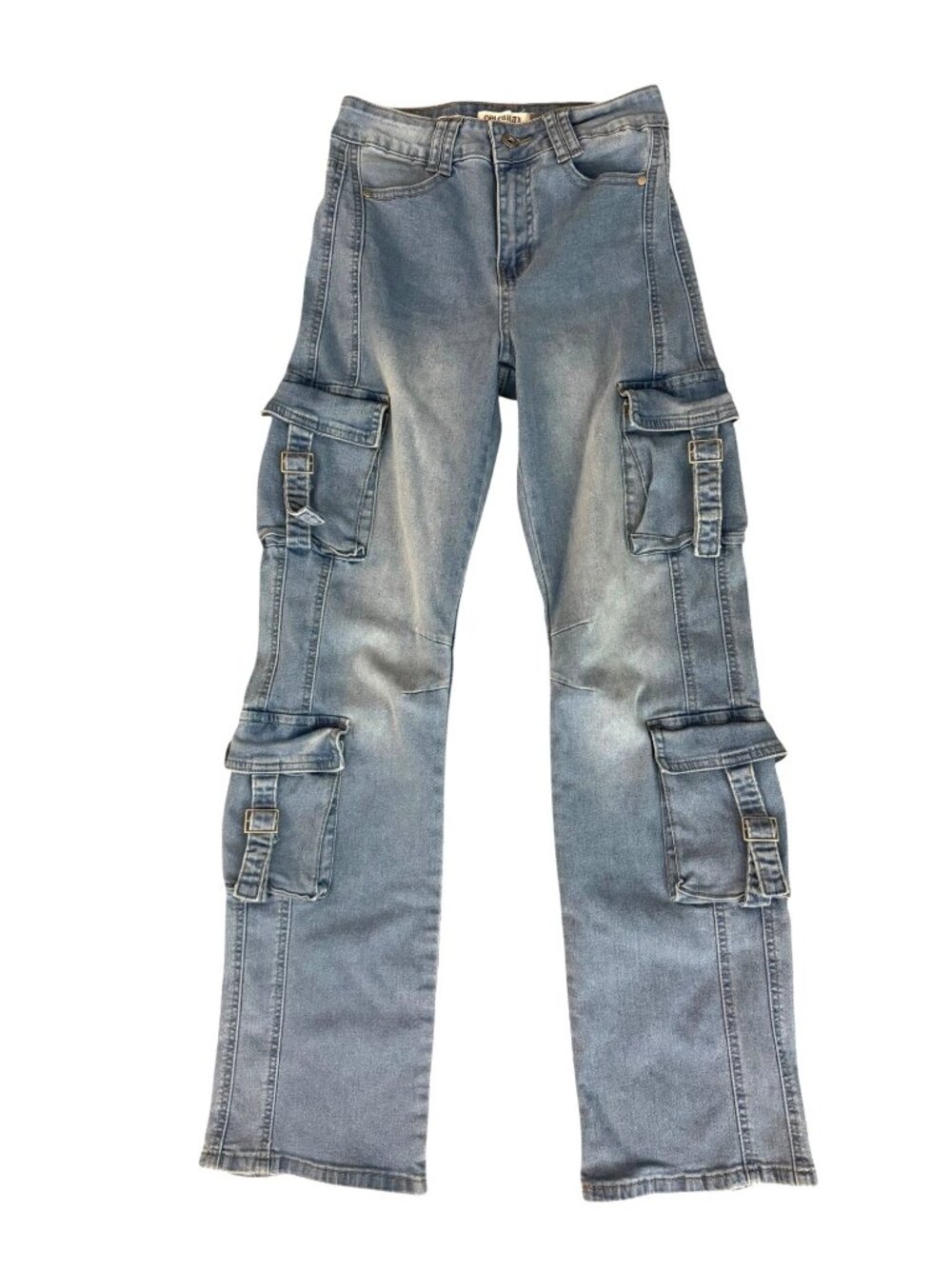 Size 5/27 (Inseam 30.5") Light Wash Stretch Cargo Utility Pockets Wide Leg Jeans